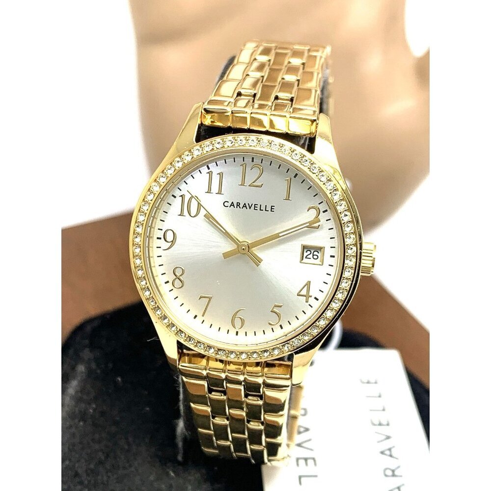 Caravelle By Bulova Women's Watch 44X101 Quartz Silver Dial Gold Steel 32mm